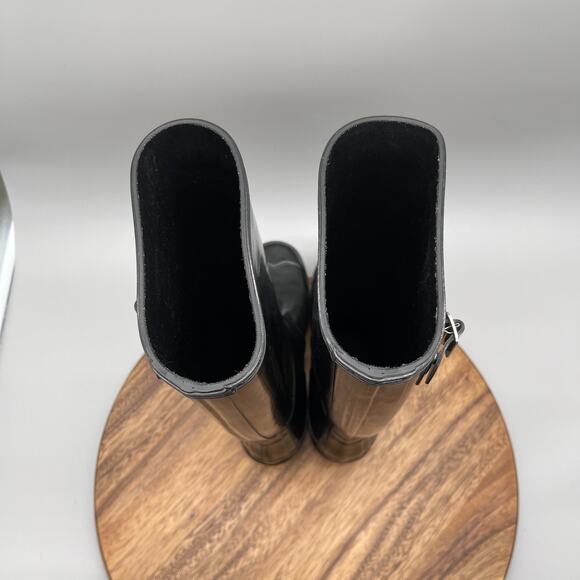 Hunter Boots Womens Size 7 Black Gloss Tall Rain Casual Waterproof Snow Shoes - Picture 5 of 8